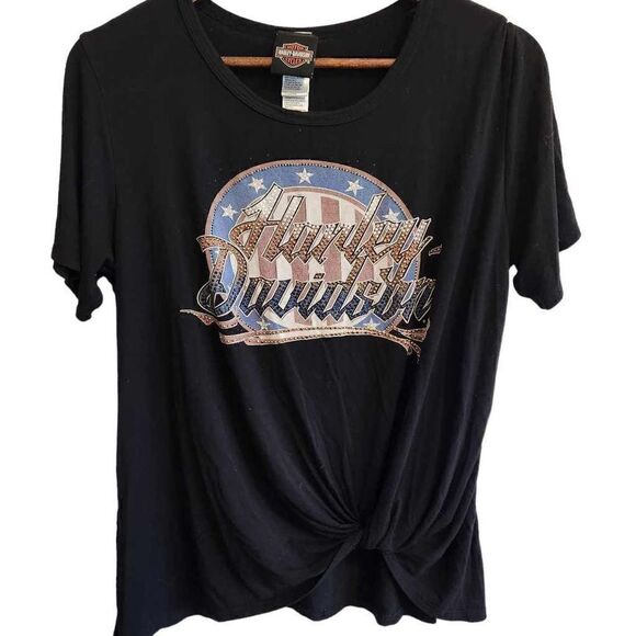 HARLEY Davidson Rhinestone Tie Front Top Size Large - Picture 1 of 2